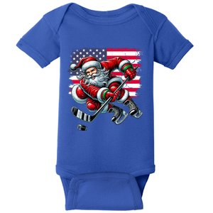 American Flag Santa Hat Ice Hockey Christmas Funny Gift Baby Bodysuit