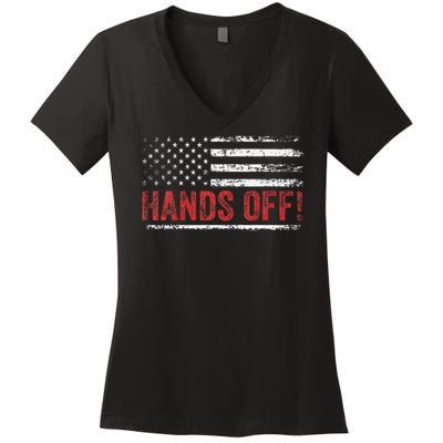 American Flag Shirts Hands Off My Social Security Women's V-Neck T-Shirt