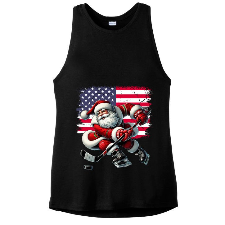 American Flag Santa Hat Ice Hockey Christmas Funny Gift Great Gift Ladies PosiCharge Tri-Blend Wicking Tank