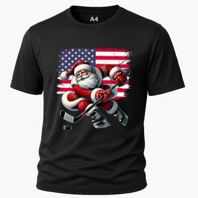American Flag Santa Hat Ice Hockey Christmas Funny Gift Great Gift Performance Shirt