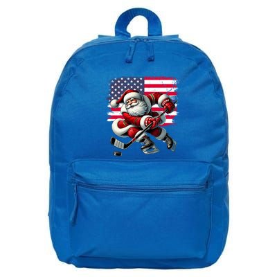 American Flag Santa Hat Ice Hockey Christmas Funny Gift Great Gift 16 in Basic Backpack