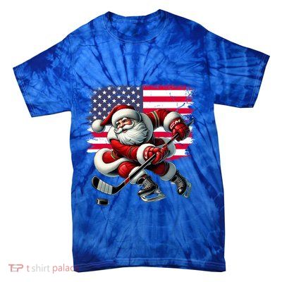 American Flag Santa Hat Ice Hockey Christmas Funny Gift Great Gift Tie-Dye T-Shirt