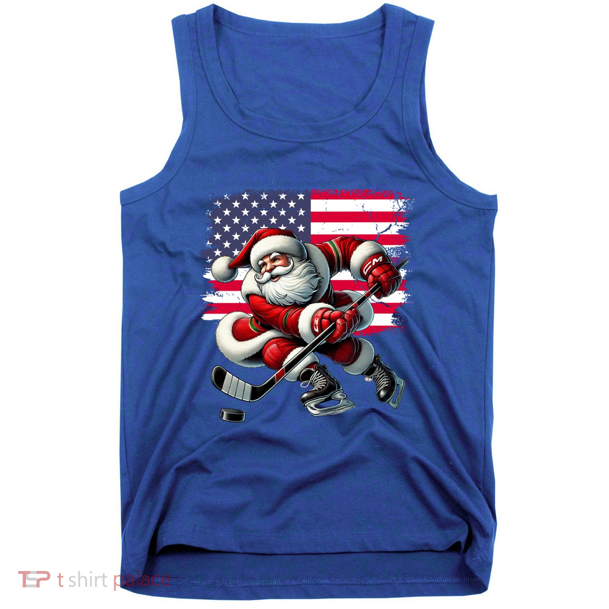 American Flag Santa Hat Ice Hockey Christmas Funny Gift Great Gift Tank Top