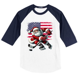 American Flag Santa Hat Ice Hockey Christmas Funny Gift Great Gift Baseball Sleeve Shirt