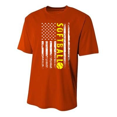 American Flag Softball Funny Gift Vintage Softball Gift Cute Gift Performance Sprint T-Shirt