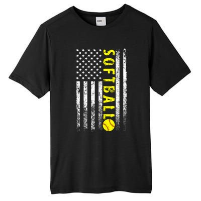 American Flag Softball Funny Gift Vintage Softball Gift Cute Gift Tall Fusion ChromaSoft Performance T-Shirt