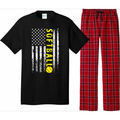 American Flag Softball Funny Gift Vintage Softball Gift Cute Gift Pajama Set