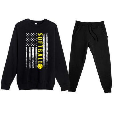 American Flag Softball Funny Gift Vintage Softball Gift Cute Gift Premium Crewneck Sweatsuit Set