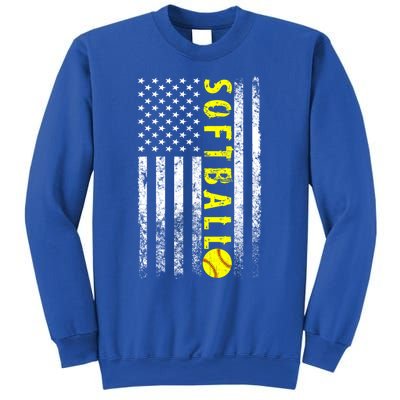 American Flag Softball Funny Gift Vintage Softball Gift Cute Gift Sweatshirt