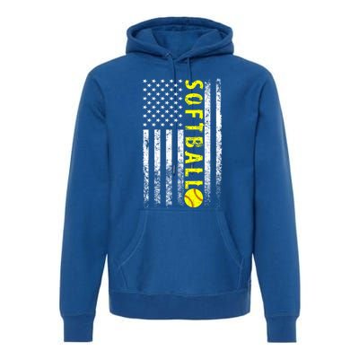 American Flag Softball Funny Gift Vintage Softball Gift Cute Gift Premium Hoodie