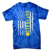 American Flag Softball Funny Gift Vintage Softball Gift Cute Gift Tie-Dye T-Shirt