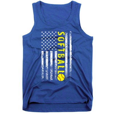 American Flag Softball Funny Gift Vintage Softball Gift Cute Gift Tank Top