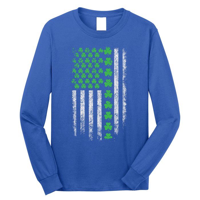 American Flag St Patricks Day Vintage Shamrock Gift Long Sleeve Shirt