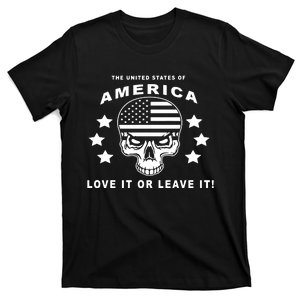 American Flag Skull Love It Or Leave Usa T-Shirt