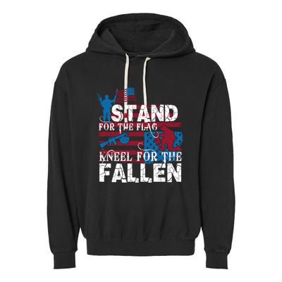 American Flag Stand For The Flag Knees For The Fallen Great Gift Garment-Dyed Fleece Hoodie