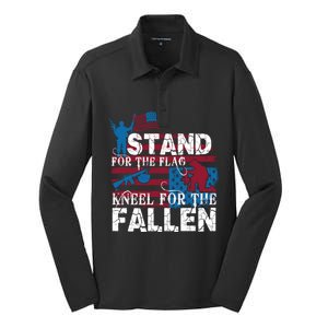 American Flag Stand For The Flag Knees For The Fallen Great Gift Silk Touch Performance Long Sleeve Polo