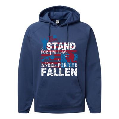 American Flag Stand For The Flag Knees For The Fallen Great Gift Performance Fleece Hoodie