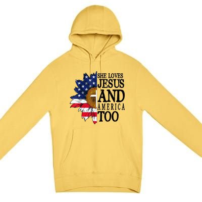 American Flag Sunflower She Loves Jesus And America Too Premium Pullover Hoodie