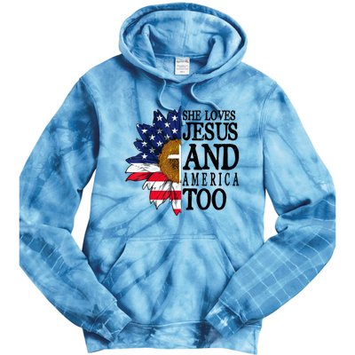 American Flag Sunflower She Loves Jesus And America Too Tie Dye Hoodie