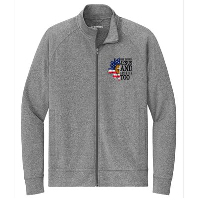 American Flag Sunflower She Loves Jesus And America Too Stretch Full-Zip Cadet Jacket