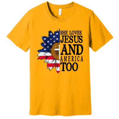 American Flag Sunflower She Loves Jesus And America Too Premium T-Shirt