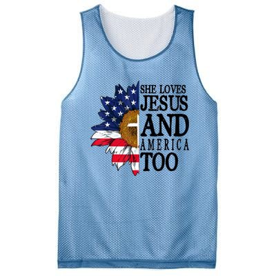 American Flag Sunflower She Loves Jesus And America Too Mesh Reversible Basketball Jersey Tank