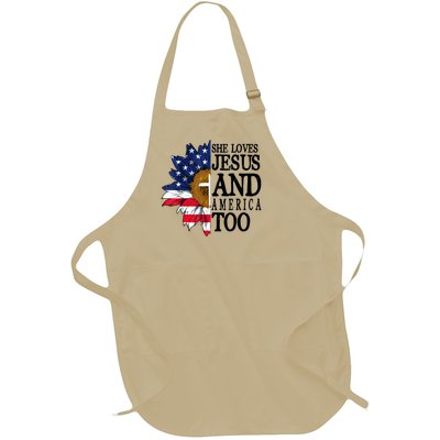 American Flag Sunflower She Loves Jesus And America Too Full-Length Apron With Pockets