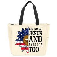 American Flag Sunflower She Loves Jesus And America Too Zip Tote Bag