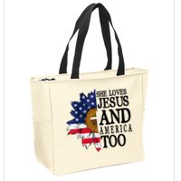 American Flag Sunflower She Loves Jesus And America Too Zip Tote Bag