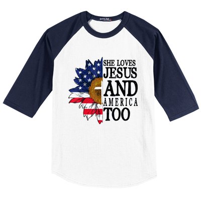 American Flag Sunflower She Loves Jesus And America Too Baseball Sleeve Shirt