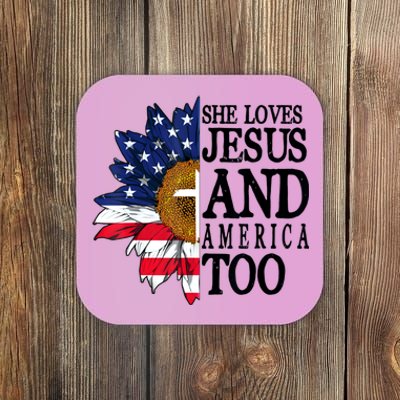 American Flag Sunflower She Loves Jesus And America Too Coaster