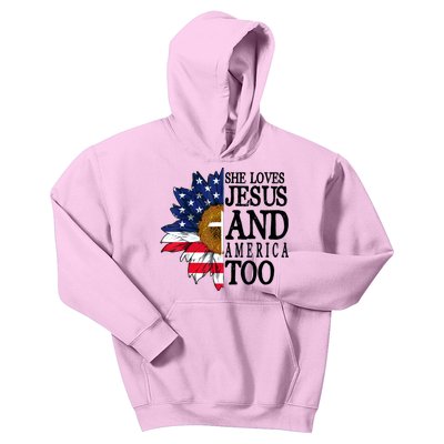 American Flag Sunflower She Loves Jesus And America Too Kids Hoodie