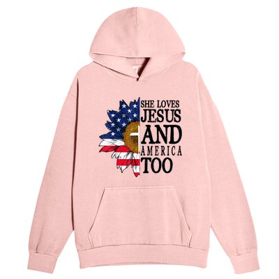 American Flag Sunflower She Loves Jesus And America Too Urban Pullover Hoodie