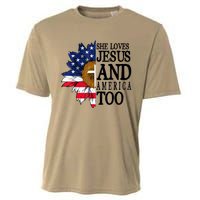 American Flag Sunflower She Loves Jesus And America Too Cooling Performance Crew T-Shirt