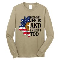 American Flag Sunflower She Loves Jesus And America Too Long Sleeve Shirt