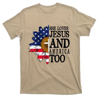 American Flag Sunflower She Loves Jesus And America Too T-Shirt