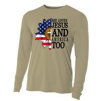 American Flag Sunflower She Loves Jesus And America Too Cooling Performance Long Sleeve Crew