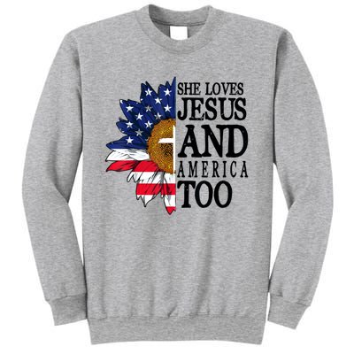 American Flag Sunflower She Loves Jesus And America Too Sweatshirt