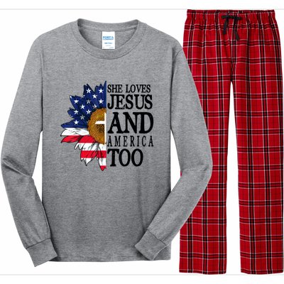 American Flag Sunflower She Loves Jesus And America Too Long Sleeve Pajama Set