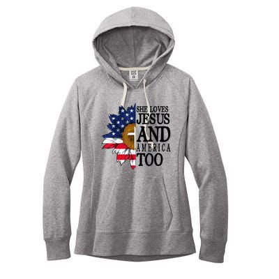 American Flag Sunflower She Loves Jesus And America Too Women's Fleece Hoodie