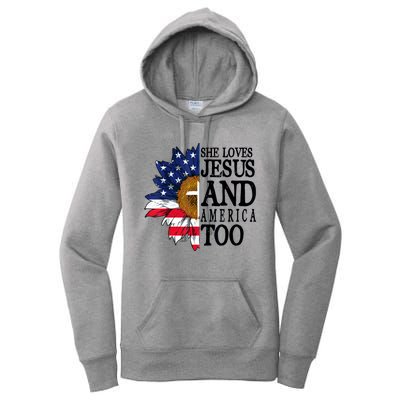 American Flag Sunflower She Loves Jesus And America Too Women's Pullover Hoodie