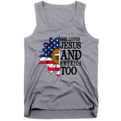 American Flag Sunflower She Loves Jesus And America Too Tank Top