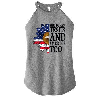 American Flag Sunflower She Loves Jesus And America Too Women's Perfect Tri Rocker Tank