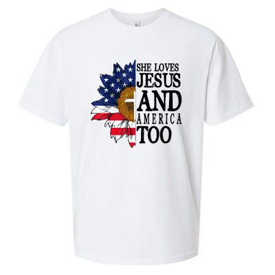 American Flag Sunflower She Loves Jesus And America Too Sueded Cloud Jersey T-Shirt