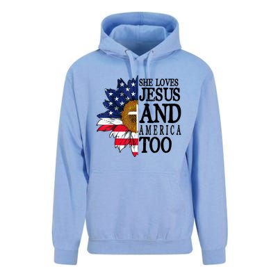 American Flag Sunflower She Loves Jesus And America Too Unisex Surf Hoodie