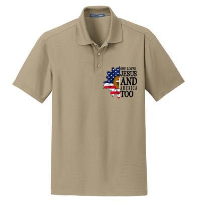 American Flag Sunflower She Loves Jesus And America Too Dry Zone Grid Polo