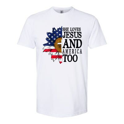 American Flag Sunflower She Loves Jesus And America Too Softstyle CVC T-Shirt