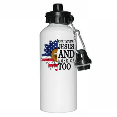 American Flag Sunflower She Loves Jesus And America Too Aluminum Water Bottle