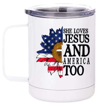 American Flag Sunflower She Loves Jesus And America Too 12 oz Stainless Steel Tumbler Cup