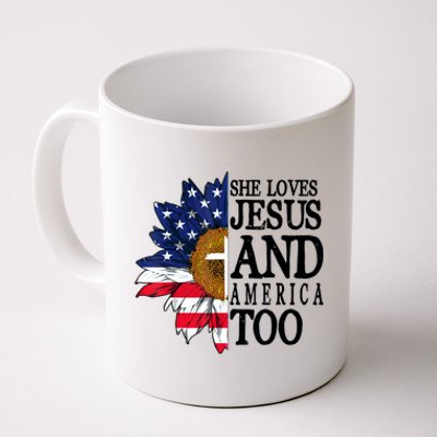 American Flag Sunflower She Loves Jesus And America Too Coffee Mug